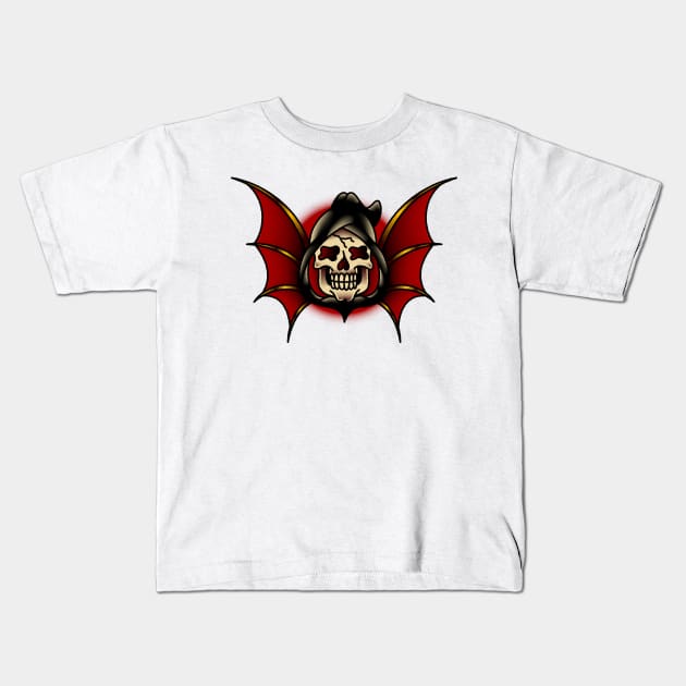 American Traditional Winged Reaper Head Kids T-Shirt by OldSalt